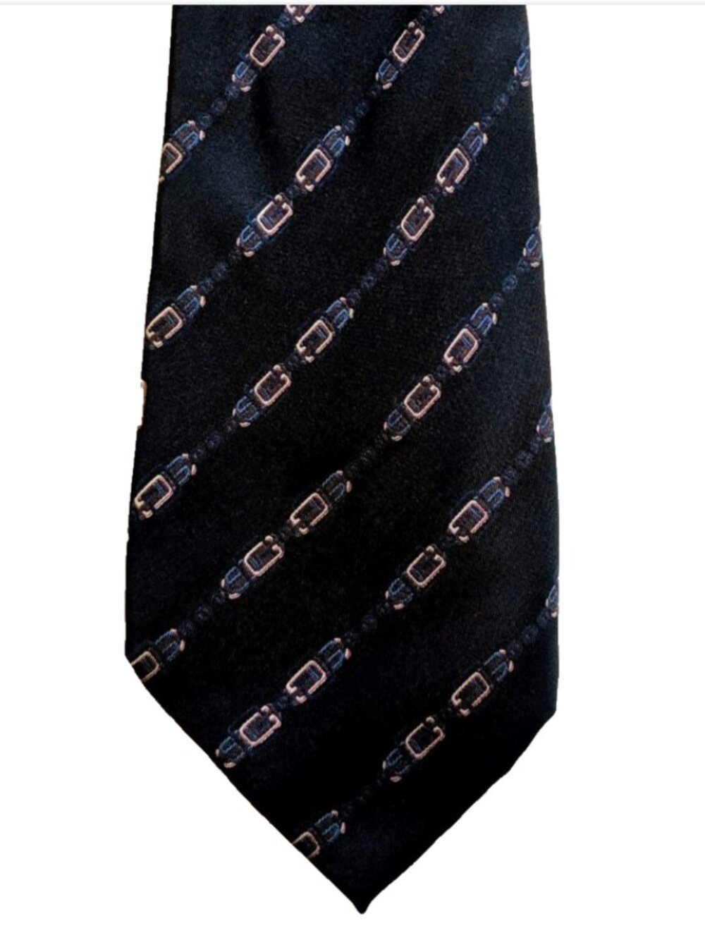 Vintage GUCCI 70s Men's Silk Tie Blue Monogram Chain Link Geometric 4.5" x 55.5"
